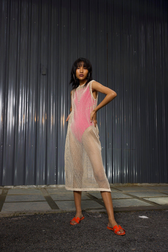 NATURAL MESH SWIM COVER-UP - dash and dot dash and dot