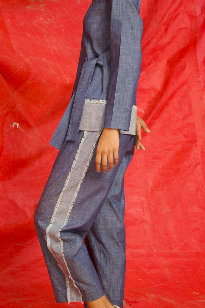 SIDE TIE DENIM BLOCK PANT - dash and dot dash and dot