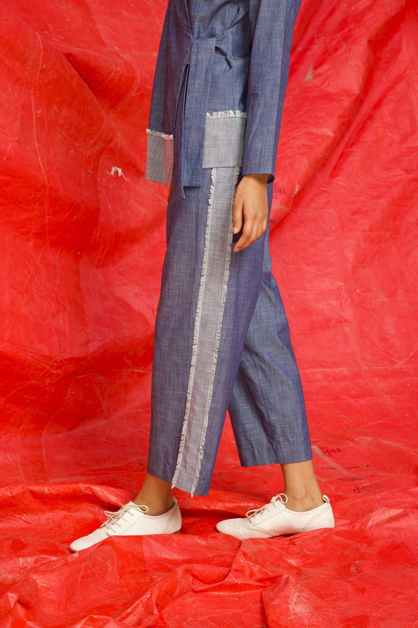 SIDE TIE DENIM BLOCK PANT - dash and dot