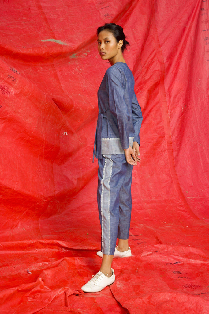 SIDE TIE DENIM BLOCK TOP - dash and dot dash and dot