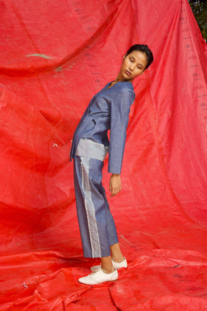 SIDE TIE DENIM BLOCK PANT - dash and dot dash and dot