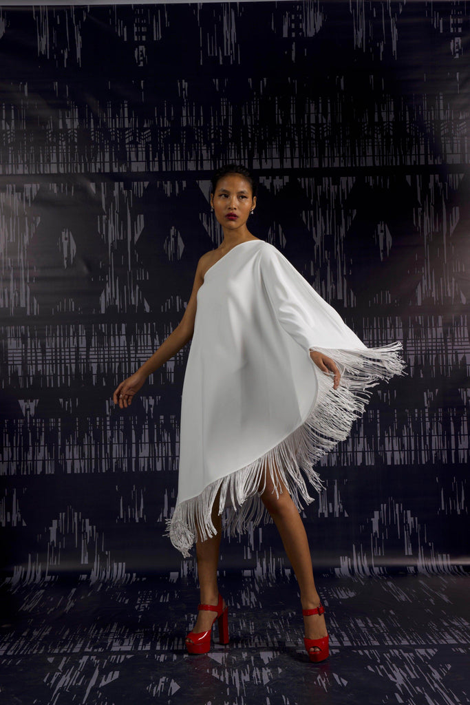 ONE SHOULDER FRINGE DRESS - dash and dot dash and dot