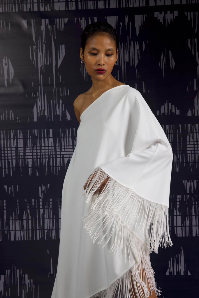 ONE SHOULDER FRINGE DRESS - dash and dot dash and dot