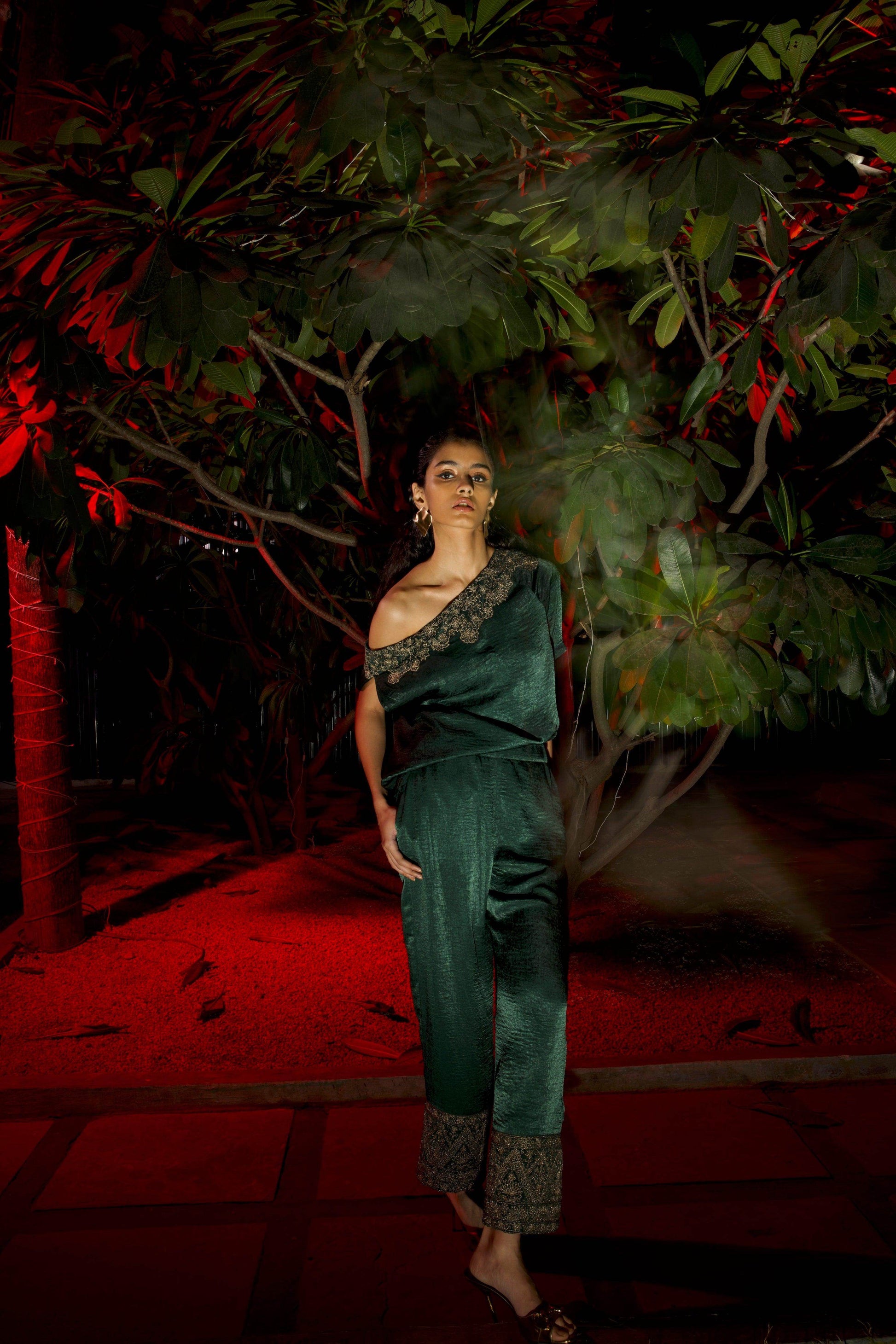 EXPOSED SHOULDER EMBROIDERED TOP - dash and dot