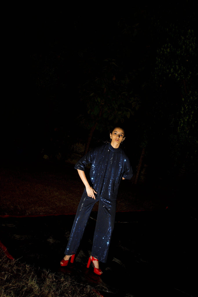 BLUE SEQUIN BOXY TOP - dash and dot dash and dot