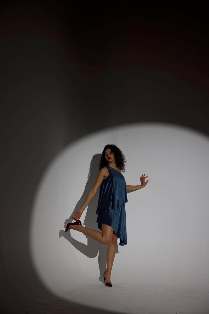 VELVET PLEAT ONE-SHOULDERED MINI - dash and dot dash and dot