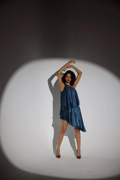 VELVET PLEAT ONE-SHOULDERED MINI - dash and dot