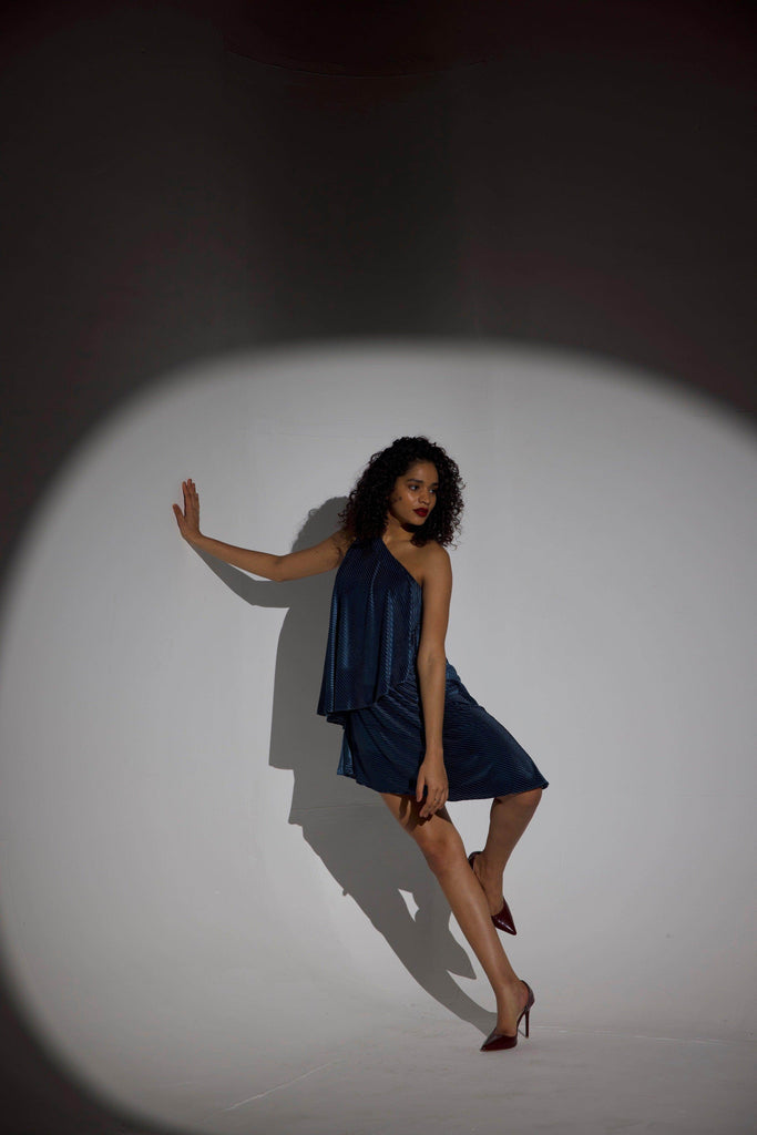 VELVET PLEAT ONE-SHOULDERED MINI - dash and dot dash and dot