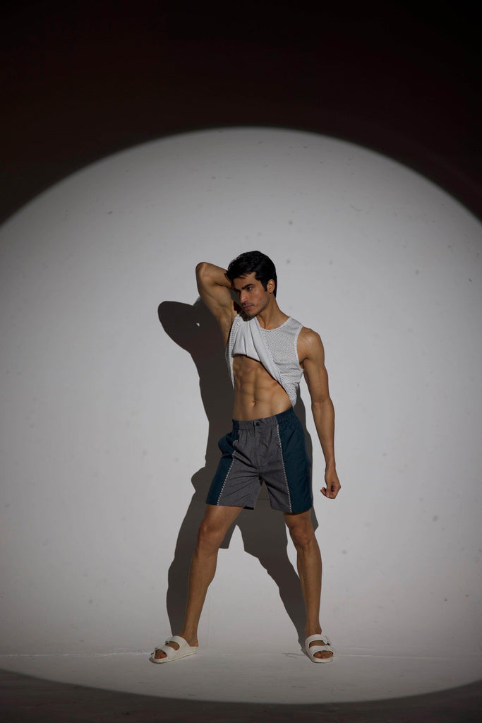 CROSS STITCH BLOCKED SWIM SHORTS - dash and dot dash and dot