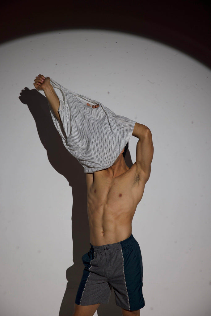 CROSS STITCH BLOCKED SWIM SHORTS - dash and dot dash and dot