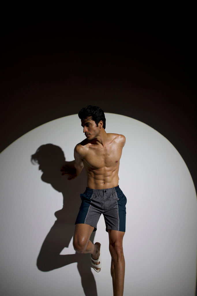 CROSS STITCH BLOCKED SWIM SHORTS - dash and dot dash and dot