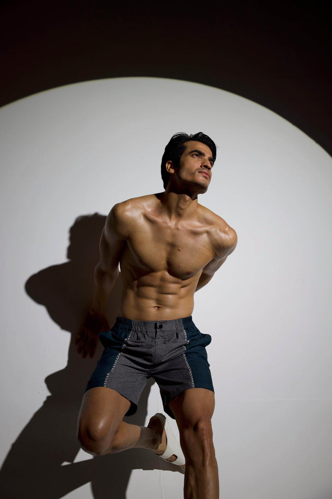 CROSS STITCH BLOCKED SWIM SHORTS - dash and dot dash and dot