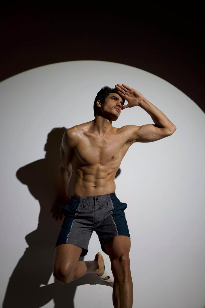 CROSS STITCH BLOCKED SWIM SHORTS - dash and dot dash and dot