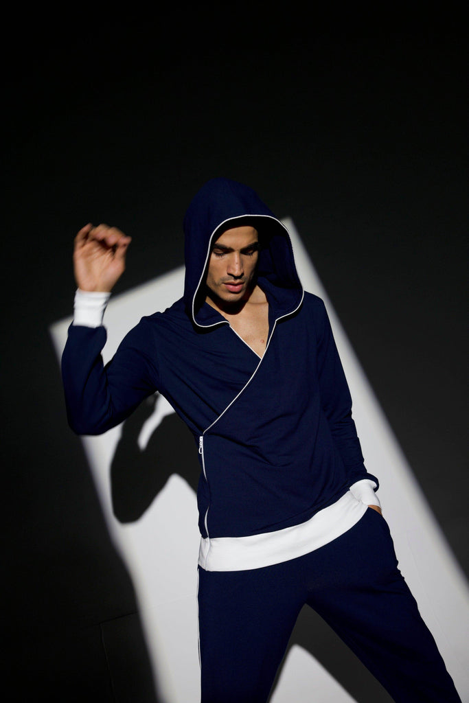 NAVY WRAP HOODIE - dash and dot dash and dot