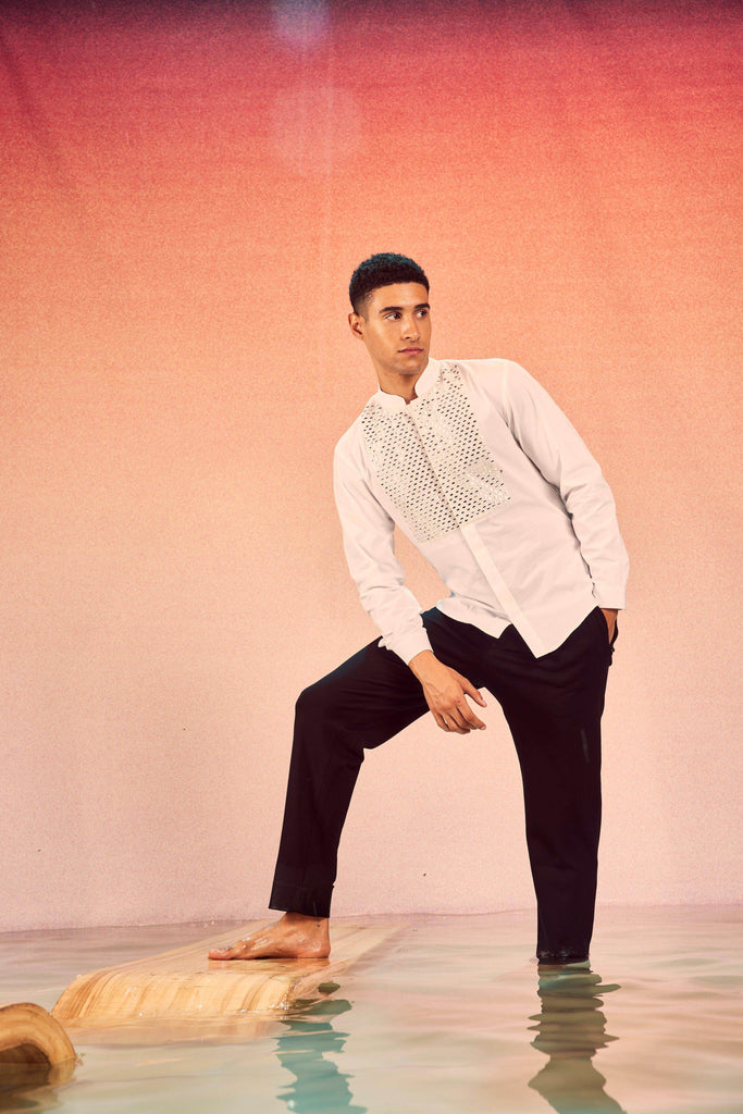 MIRROR EMBOIDERED BIB SHIRT - dash and dot dash and dot