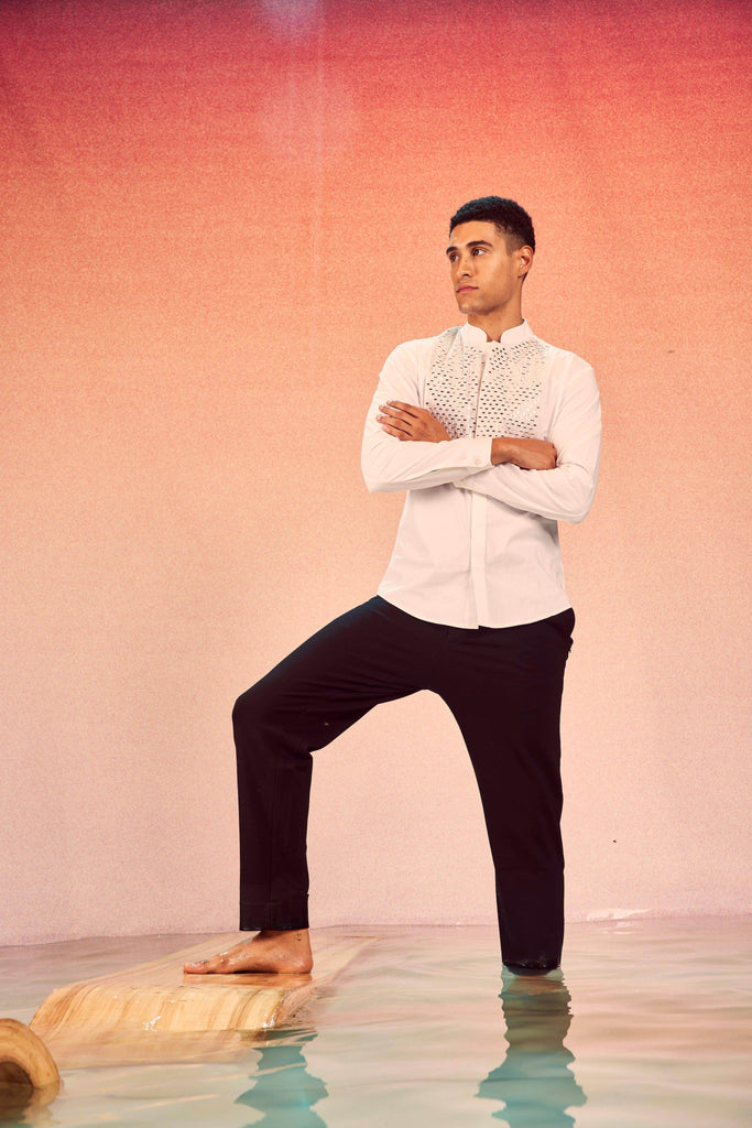 MIRROR EMBOIDERED BIB SHIRT - dash and dot dash and dot