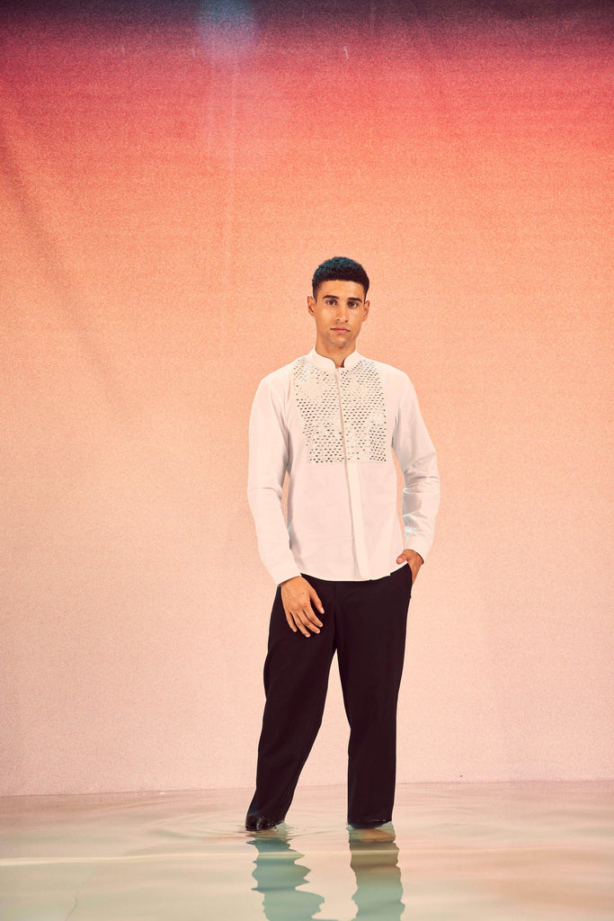 MIRROR EMBOIDERED BIB SHIRT - dash and dot dash and dot