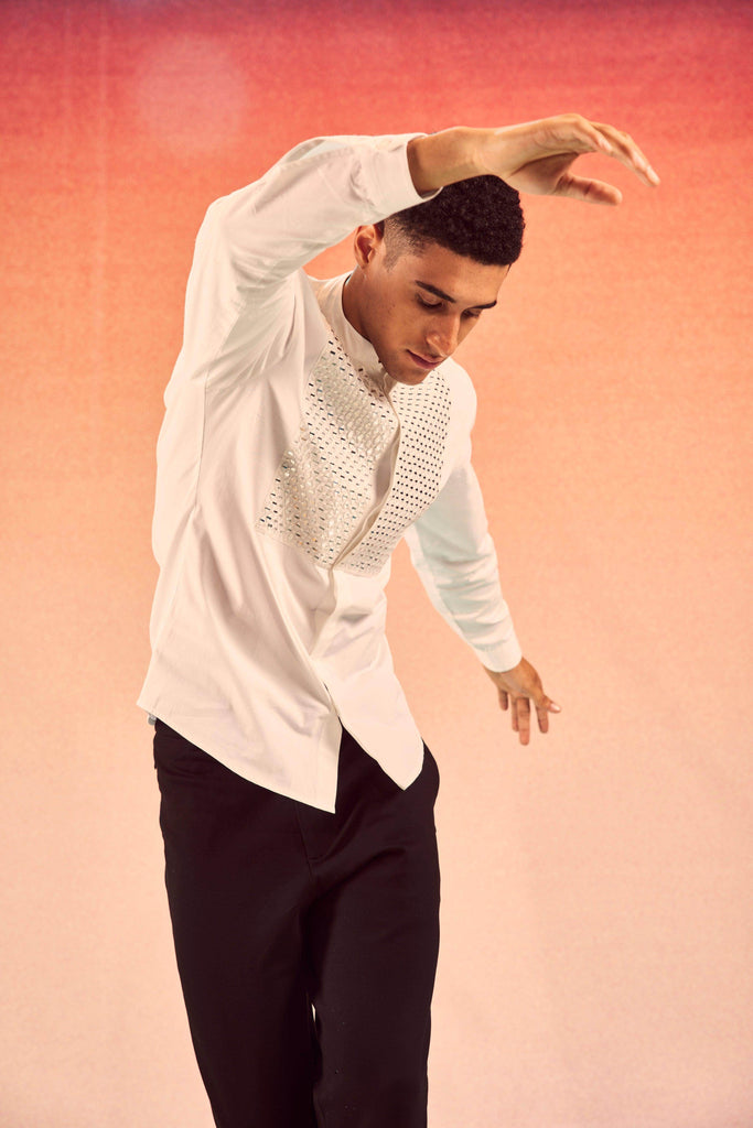 MIRROR EMBOIDERED BIB SHIRT - dash and dot dash and dot