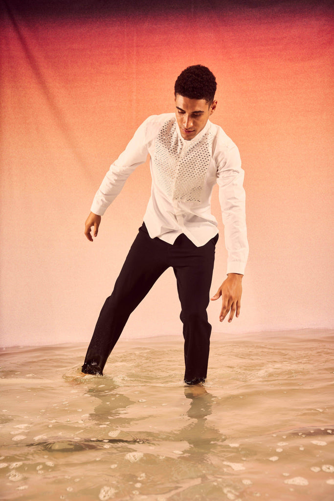 MIRROR EMBOIDERED BIB SHIRT - dash and dot dash and dot