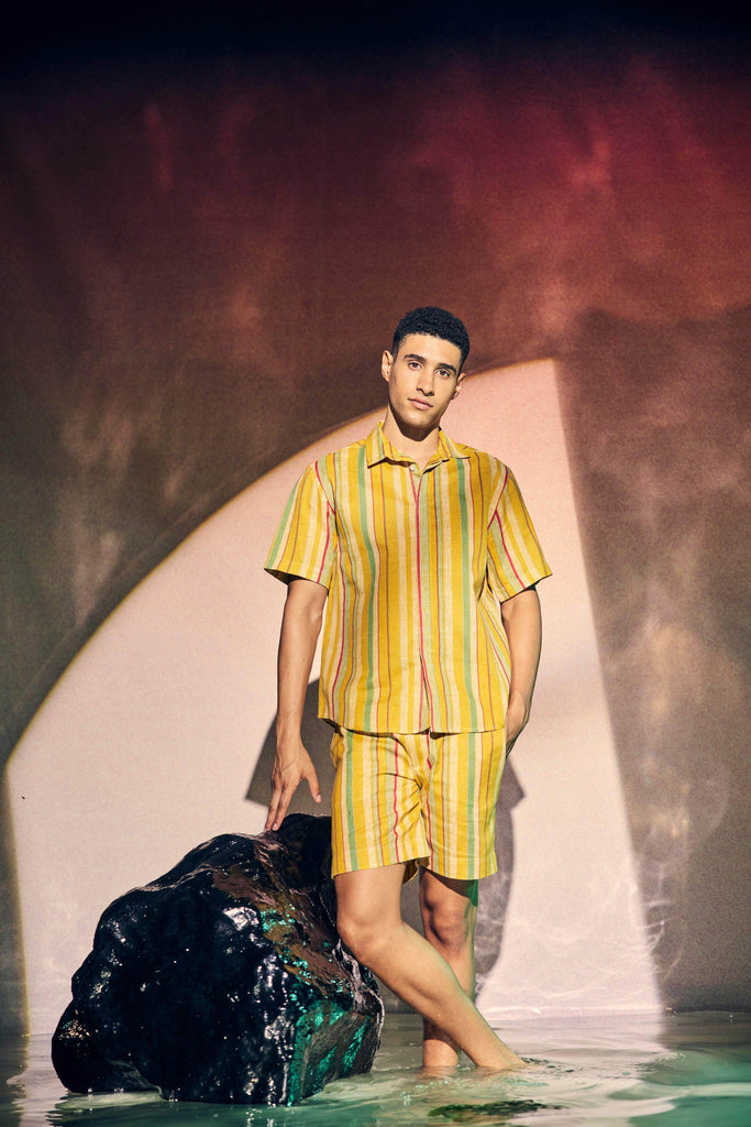 MULTI STRIPE LINEN SHORT - dash and dot dash and dot