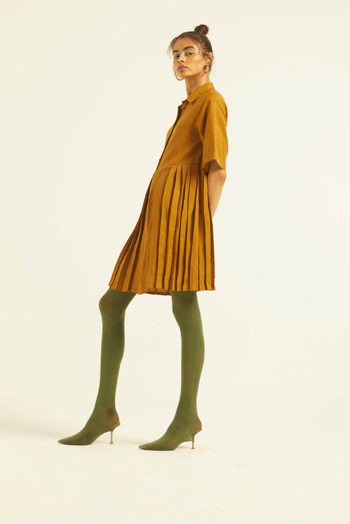 HALF SLEEVE ACCORDION PLEAT SHIRT DRESS - dash and dot dash and dot