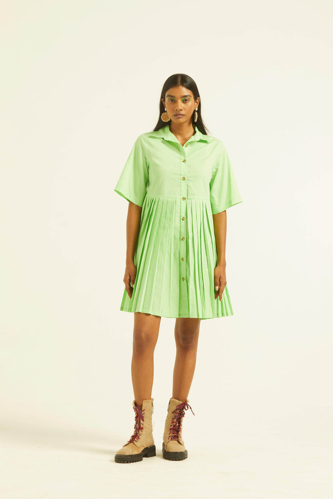 HALF SLEEVE ACCORDION PLEAT SHIRT DRESS - dash and dot dash and dot
