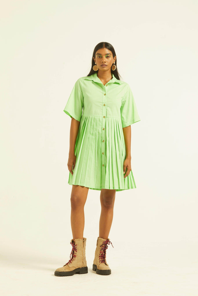 HALF SLEEVE ACCORDION PLEAT SHIRT DRESS - dash and dot dash and dot