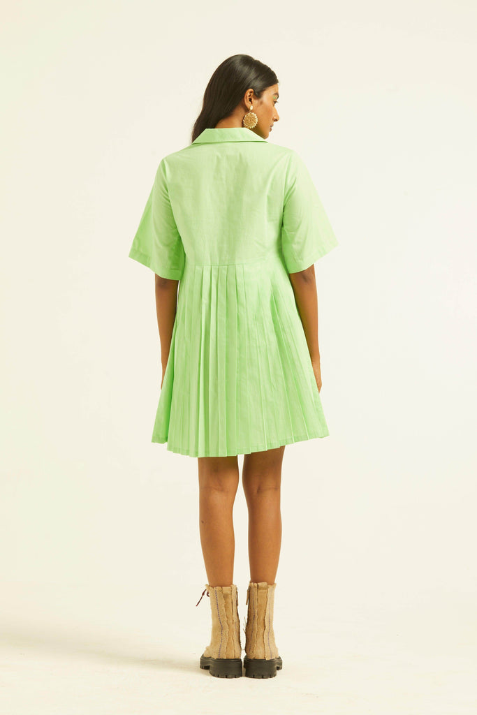 HALF SLEEVE ACCORDION PLEAT SHIRT DRESS - dash and dot dash and dot