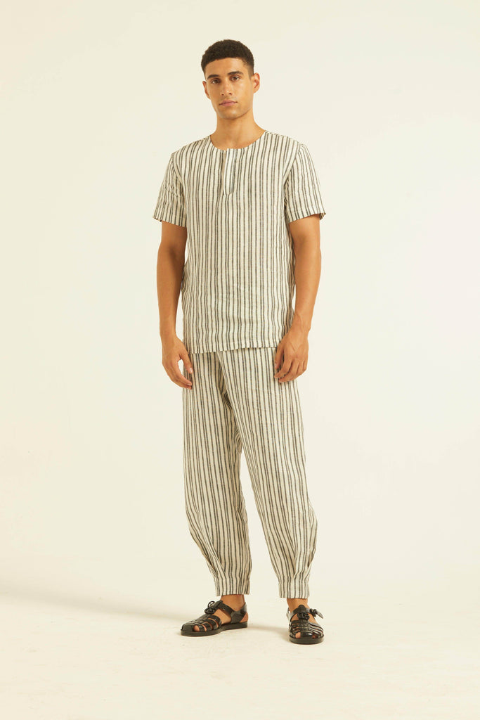 LINEN STRIPE BOX PLEATED PANT - dash and dot dash and dot