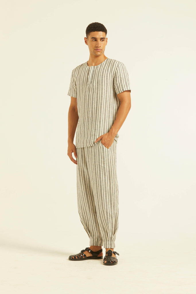 LINEN STRIPE BOX PLEATED PANT - dash and dot dash and dot