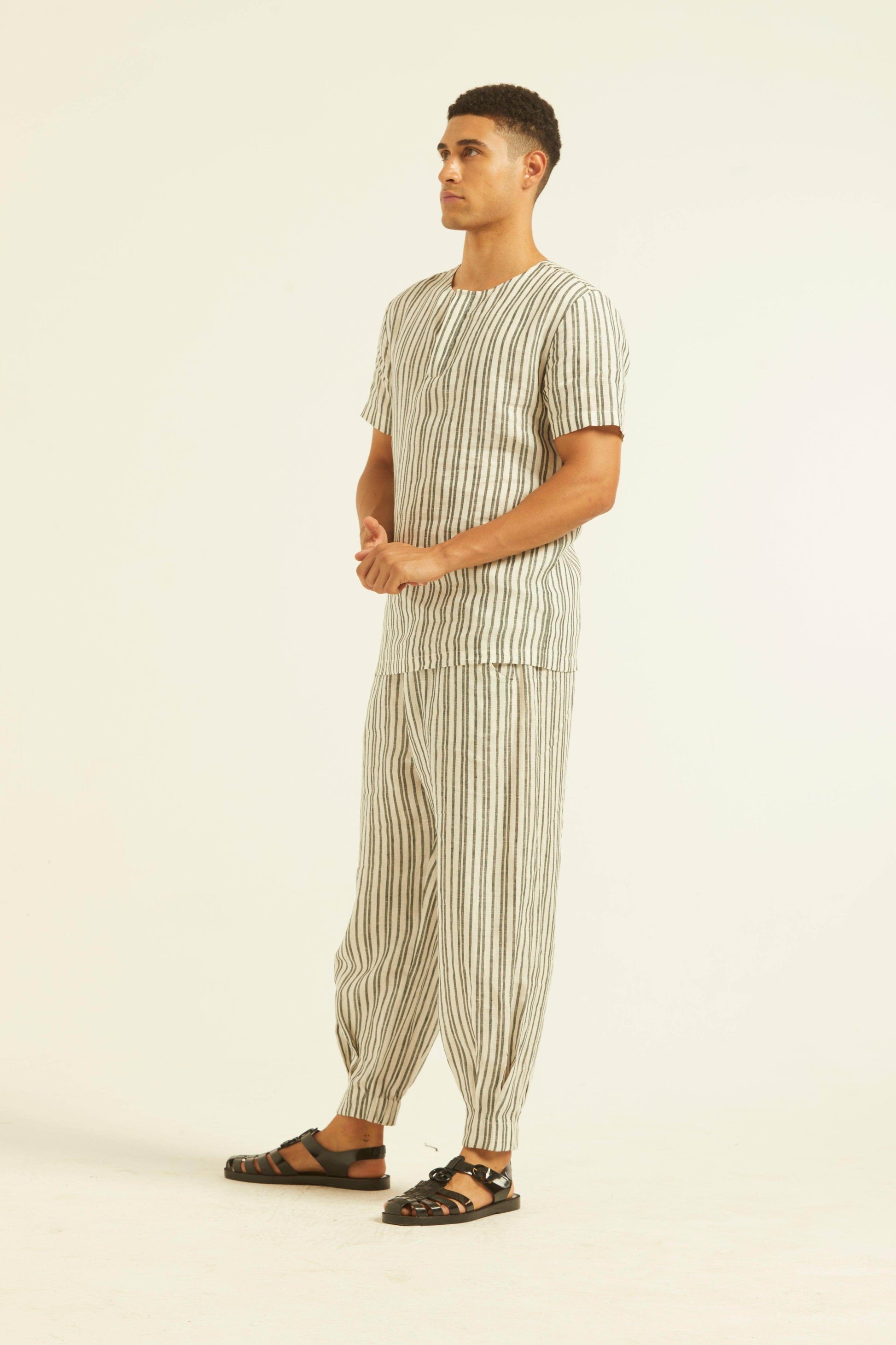 LINEN STRIPE POPOVER SHIRT - dash and dot