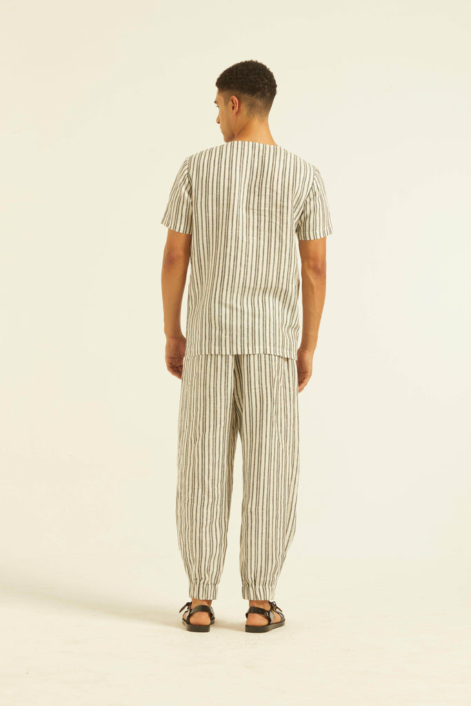 LINEN STRIPE BOX PLEATED PANT - dash and dot dash and dot