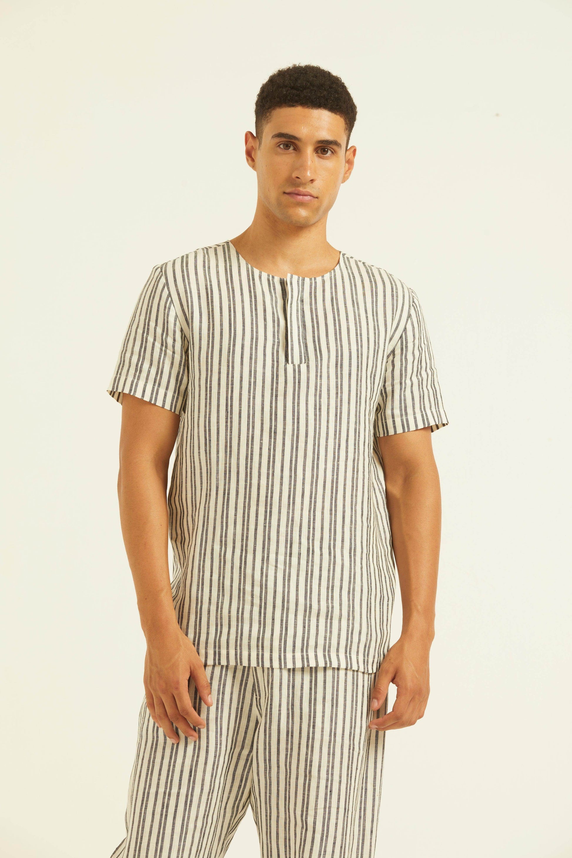 LINEN STRIPE POPOVER SHIRT - dash and dot