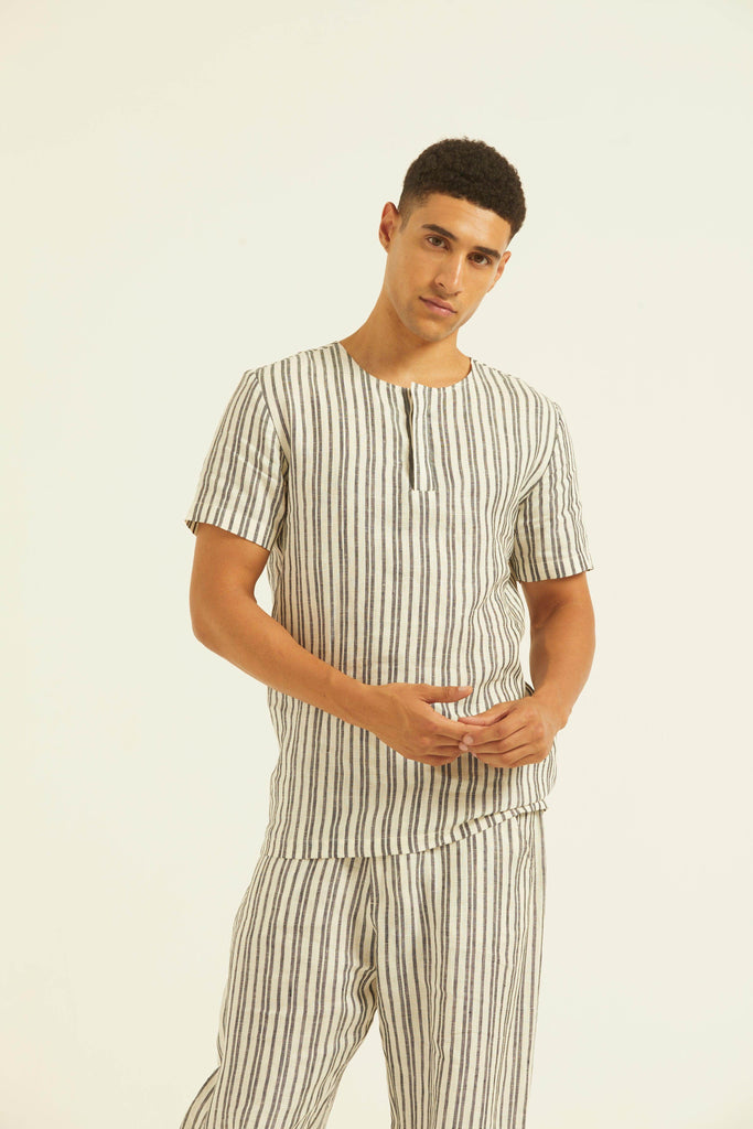 LINEN STRIPE POPOVER SHIRT - dash and dot dash and dot