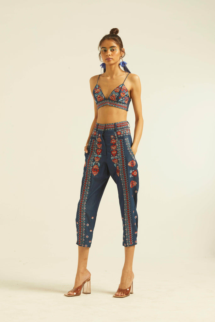 DENIM EMBROIDERED BRALETTE - dash and dot dash and dot
