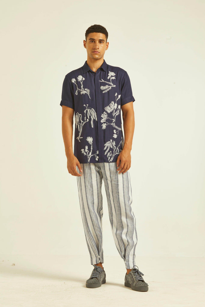 LINEN STRIPE BUTTON CUFF TROUSER - dash and dot dash and dot