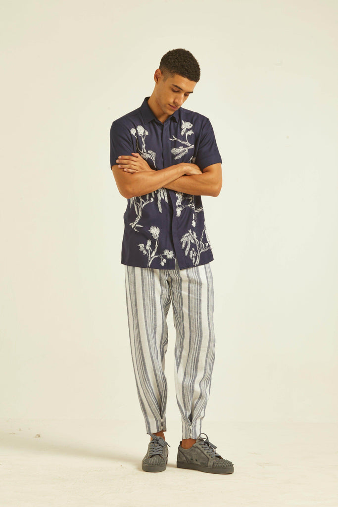 LINEN STRIPE BUTTON CUFF TROUSER - dash and dot dash and dot