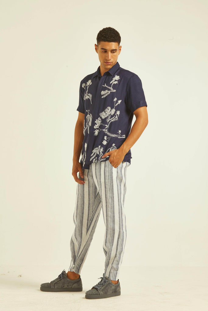 LINEN STRIPE BUTTON CUFF TROUSER - dash and dot dash and dot