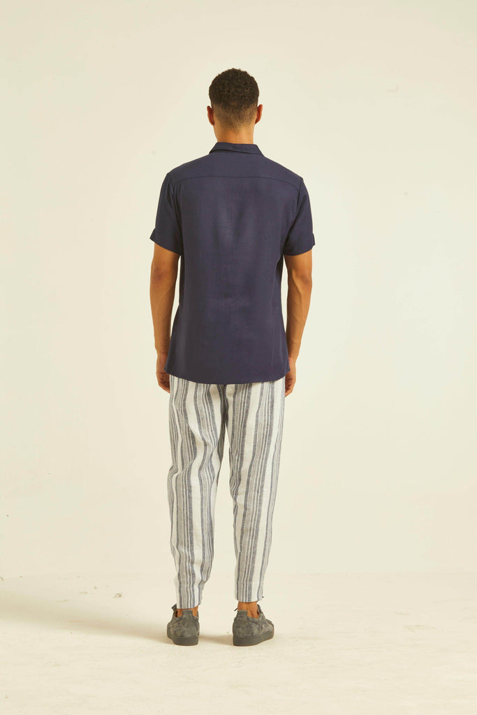 LINEN STRIPE BUTTON CUFF TROUSER - dash and dot dash and dot