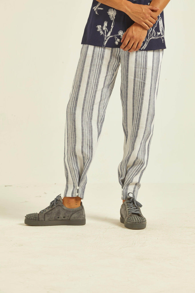LINEN STRIPE BUTTON CUFF TROUSER - dash and dot dash and dot