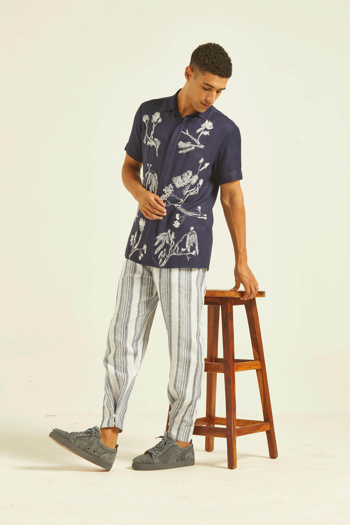 LINEN STRIPE BUTTON CUFF TROUSER - dash and dot dash and dot