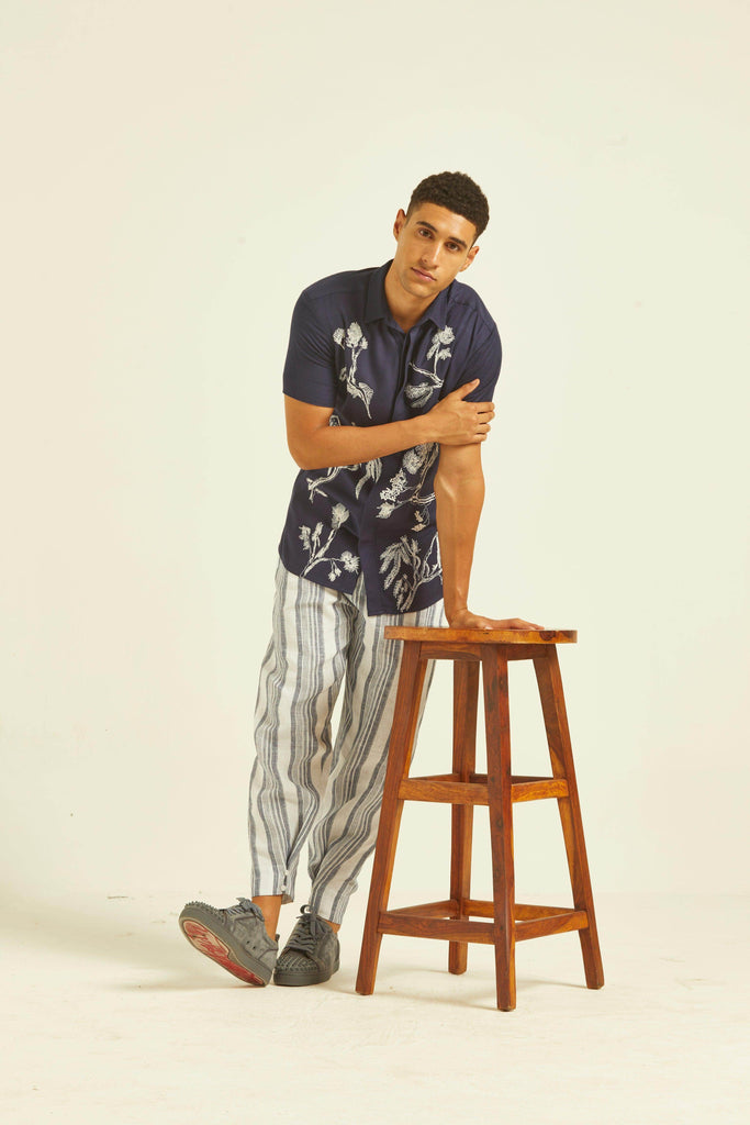 LINEN STRIPE BUTTON CUFF TROUSER - dash and dot dash and dot