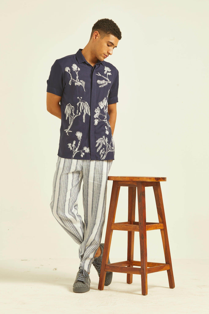 LINEN STRIPE BUTTON CUFF TROUSER - dash and dot dash and dot