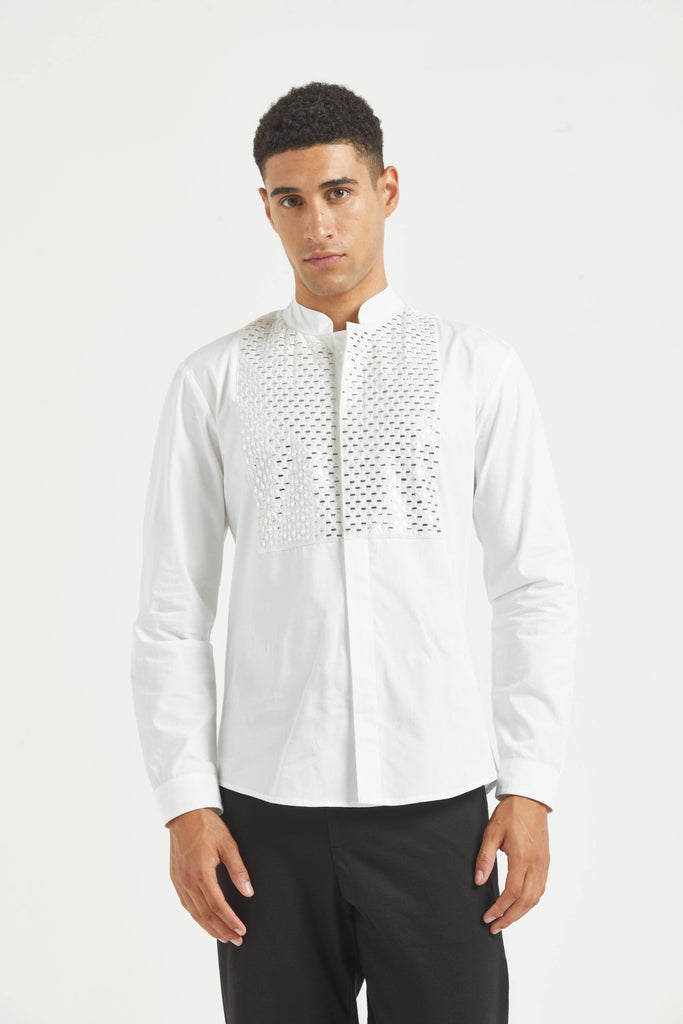 MIRROR EMBOIDERED BIB SHIRT - dash and dot dash and dot