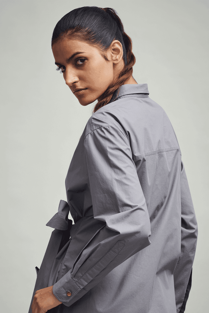 TIE UP POPLIN SHIRT - dash and dot dash and dot