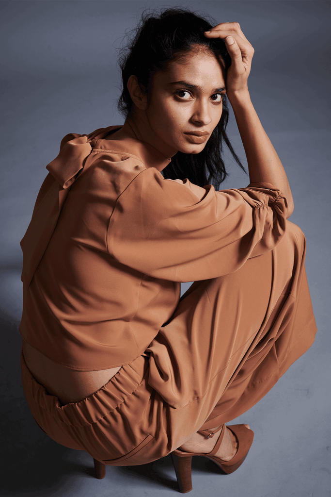 CARAMEL TIE TOP - dash and dot dash and dot