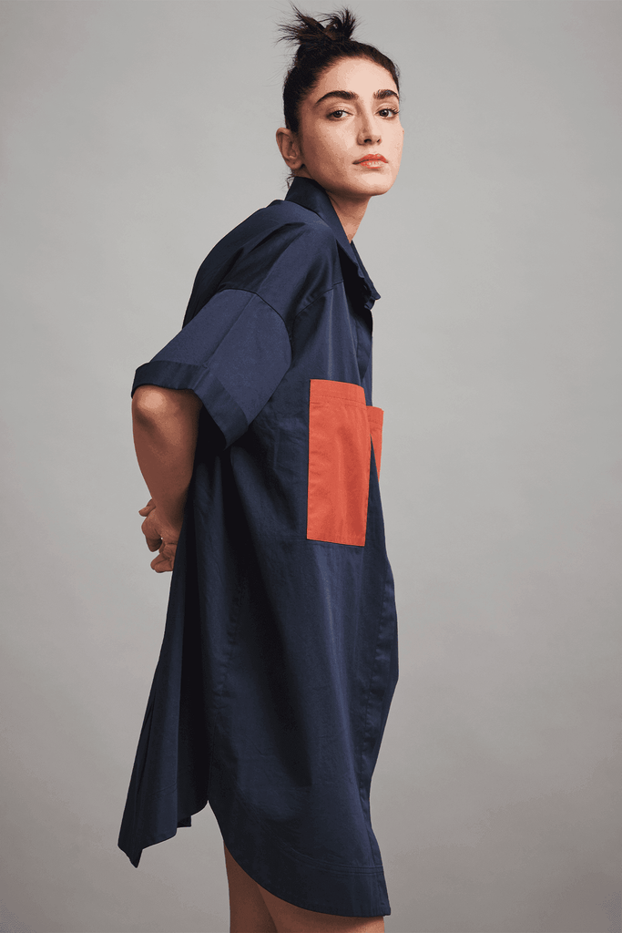 CONTRAST POCKET SHIRT DRESS - dash and dot dash and dot