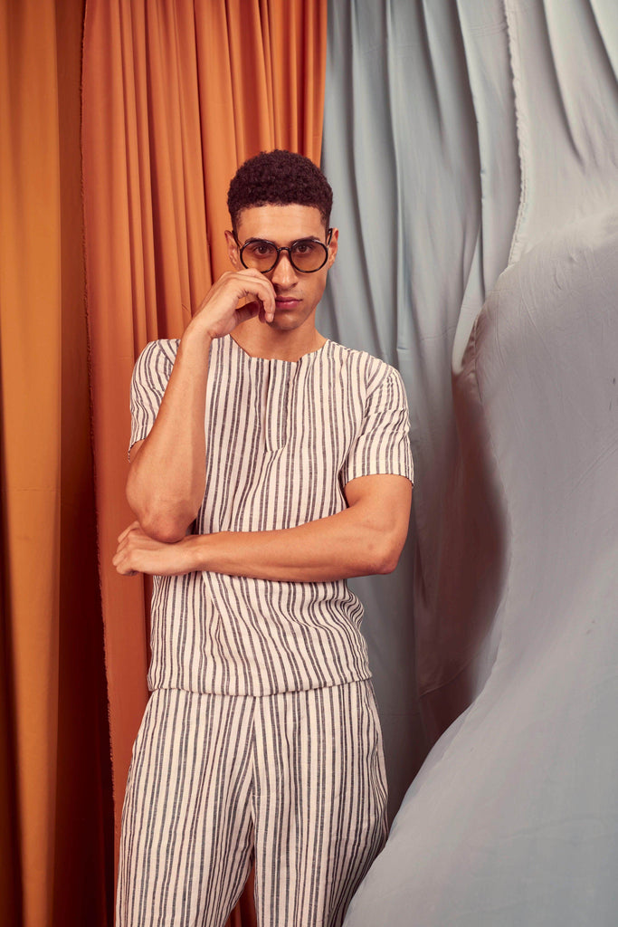 LINEN STRIPE POPOVER SHIRT - dash and dot dash and dot