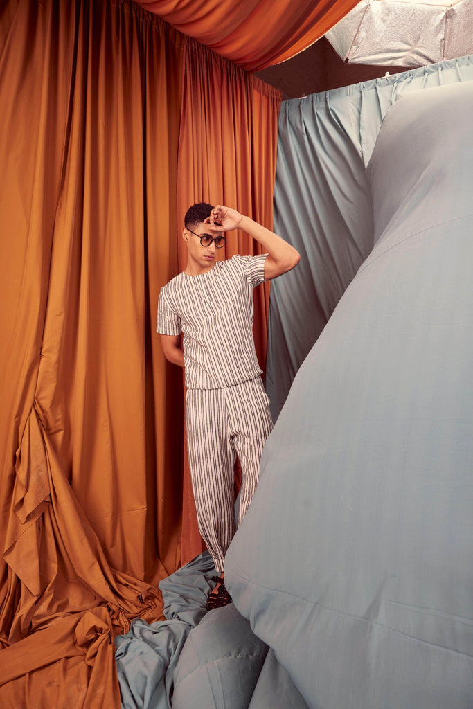 LINEN STRIPE POPOVER SHIRT - dash and dot dash and dot