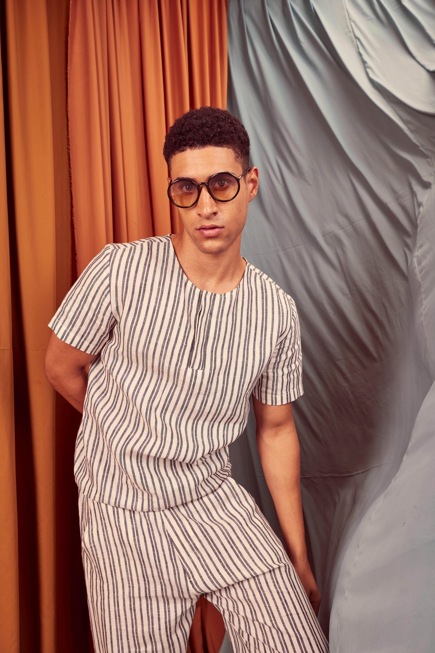 LINEN STRIPE POPOVER SHIRT - dash and dot